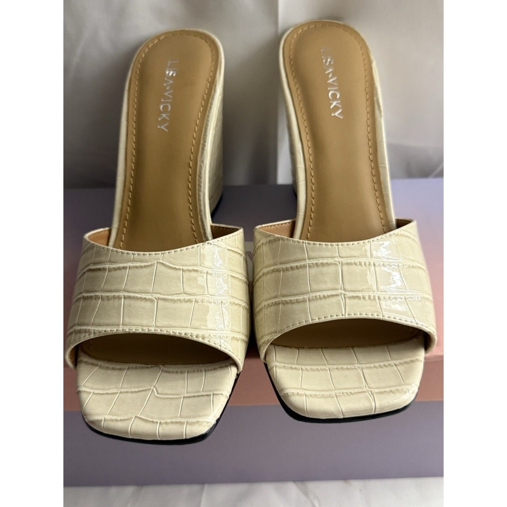 Lisa Vicky Adore-V Croco Wedge Sandals Womens 8.5 M Cream Corcodile Croco - Picture 10 of 16